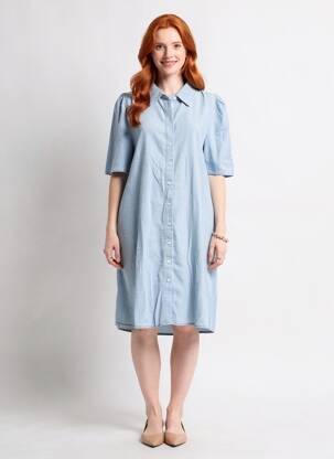 Robe mi-longue manches courtes manches courtes bleu ICHI femme