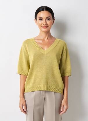 Pull col v manches courtes jaune MOLLY BRACKEN femme