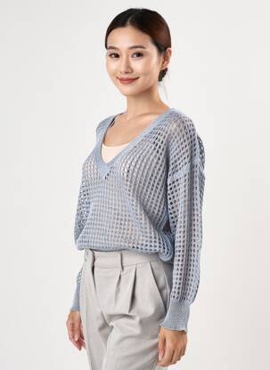 Pull maille ajourée manches longues bleu MOLLY BRACKEN femme