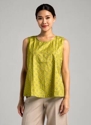 Top imprimé fantaisie sans manche vert SURKANA femme