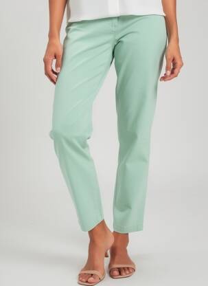 Pantalon slim tissage popeline taille normale vert LCDN femme