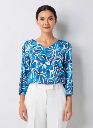 Top tissage crêpe manches 3/4 bleu L'ATELIER D'ANNA femme