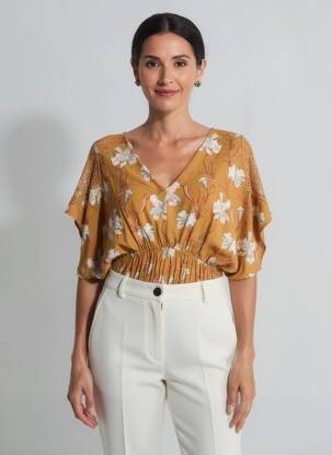 Top tissage crêpe manches courtes orange SURKANA femme