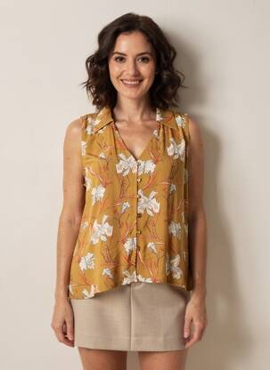Top tissage crêpe sans manche orange SURKANA femme
