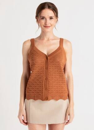 Pull col v fines bretelles marron C'EST BEAU LA VIE femme