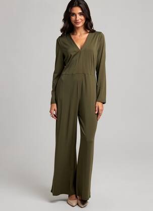 Combi-pantalon tissage popeline manches longues vert SURKANA femme