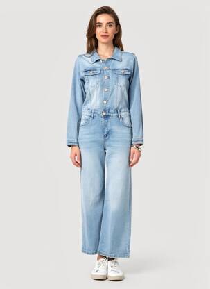 Combi-pantalon fermeture boutonnée sur le devant manches longues bleu MAISON ONADO femme
