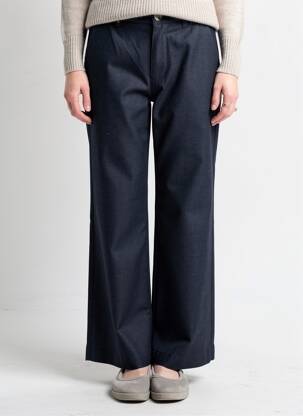 Pantalon droit fermeture zippée sous rabat boutonné taille normale bleu F.A.M. femme