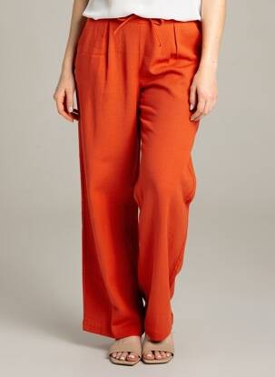 Pantalon droit stretch taille normale orange ICHI femme