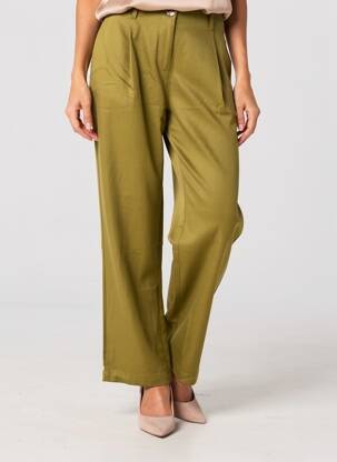 Pantalon droit tissage popeline taille normale vert SURKANA femme