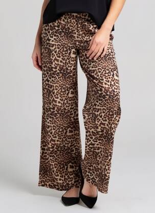Pantalon droit tissage popeline taille normale marron ICHI femme