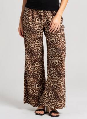 Pantalon large coupe fluide taille normale beige ICHI femme