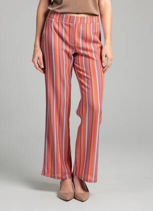Pantalon droit taille élastique taille normale rose ICHI femme