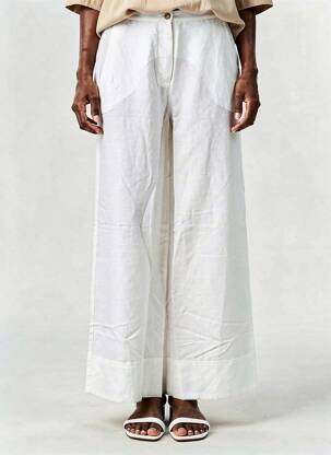 Pantalon large fermeture zippée sous rabat boutonné taille normale beige SURKANA femme