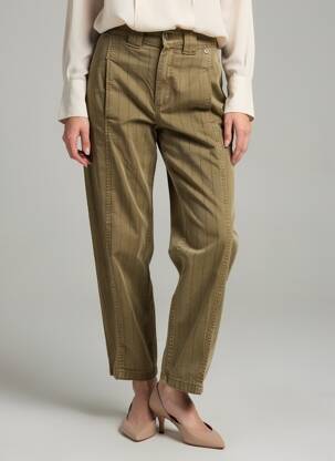 Pantalon droit tissage popeline taille normale vert FREEMAN T.PORTER femme