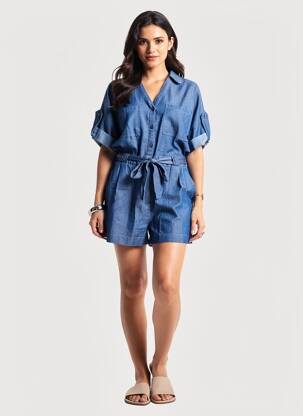 Combishort fermeture boutonnée sur le devant manches courtes bleu MOLLY BRACKEN femme
