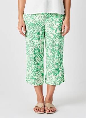 Pantalon 7/8 taille élastique taille normale vert ICHI femme