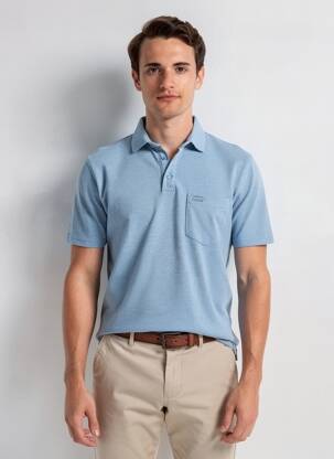 Polo tissage chiné manches courtes bleu OXBOW homme