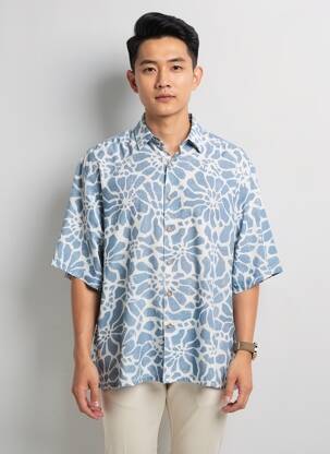 Chemise manches courtes col tailleur bleu OXBOW homme