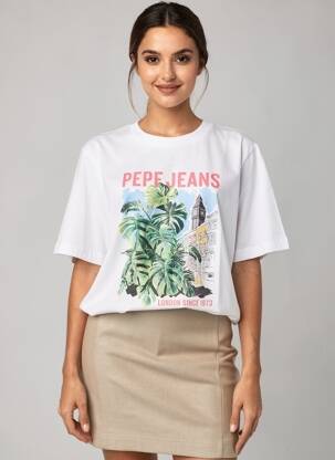 T-shirt sérigraphie floquée manches courtes blanc PEPE JEANS femme
