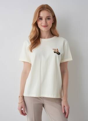 T-shirt sérigraphie floquée manches courtes beige LEE COOPER femme