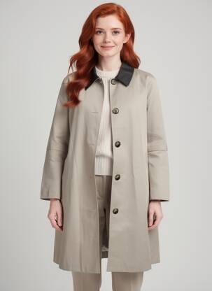 Manteau long coupe droite sans capuche gris KAFFE femme