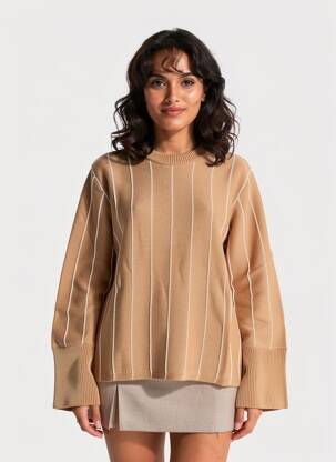 Pull stretch manches longues marron IN WEAR femme