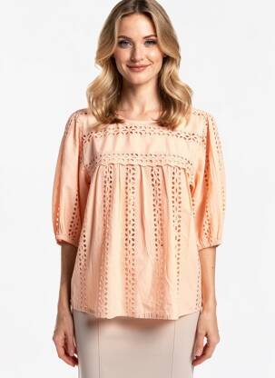 Blouse col rond manches courtes orange KAFFE femme