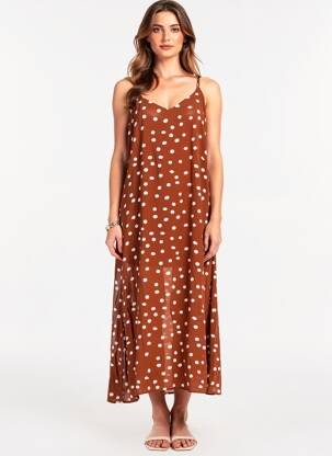 Robe longue fines bretelles fines bretelles marron FREEMAN T.PORTER femme