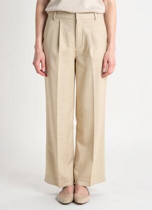 Pantalon droit fermeture zippée sous rabat boutonné taille normale beige KAFFE femme