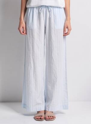 Pantalon droit tissage popeline taille normale bleu KAFFE femme
