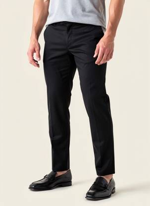 Pantalon droit tissage popeline taille normale noir BARBERINI homme