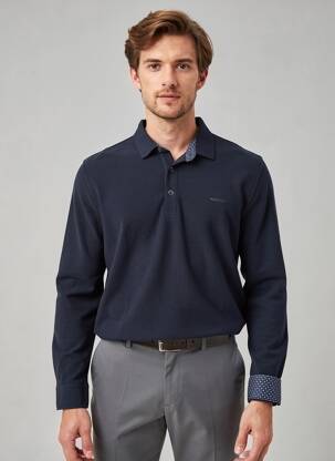 Polo manches longues manches longues bleu DELAHAYE homme