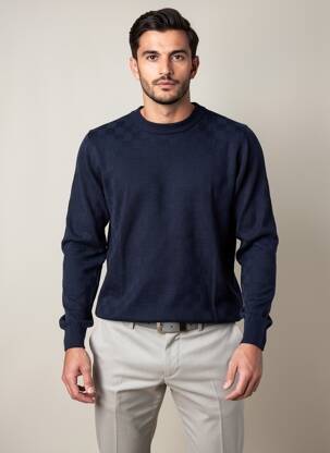 Pull stretch manches longues bleu DELAHAYE homme