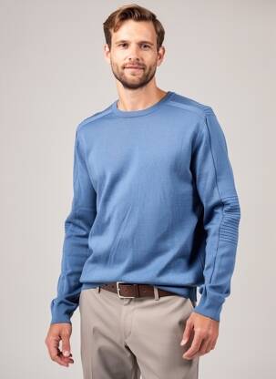Pull stretch manches longues bleu DELAHAYE homme