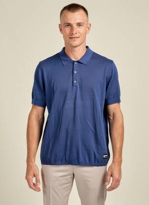 Pull col polo manches courtes bleu FREEMAN T.PORTER homme
