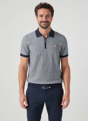Pull col polo manches courtes bleu DELAHAYE homme
