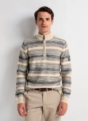 Pull tissage jacquard manches longues beige FQ1924 homme