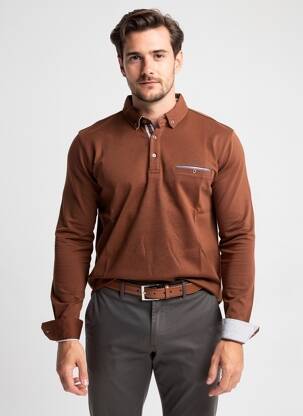 Polo manches longues manches longues marron DELAHAYE homme