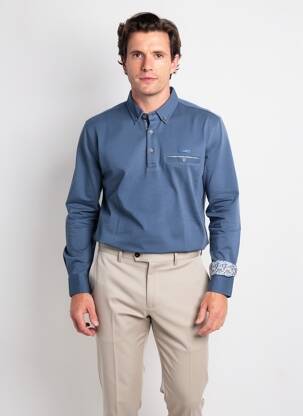 Polo manches longues manches longues bleu DELAHAYE homme