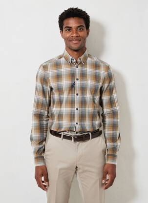 Chemise manches longues imprimé carreaux marron FQ1924 homme
