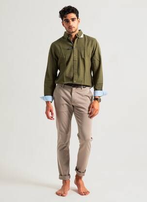 Chemise manches longues poches vert FQ1924 homme