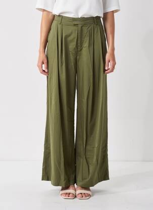 Pantalon large fermeture zippée sous rabat avec crochet taille normale vert FREEMAN T.PORTER femme