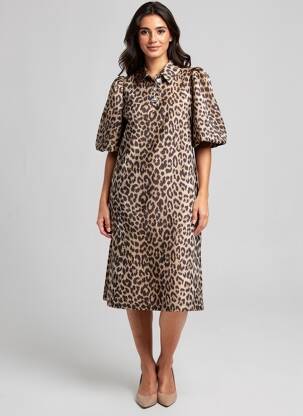 Robe mi-longue manches courtes manches courtes marron CULTURE femme
