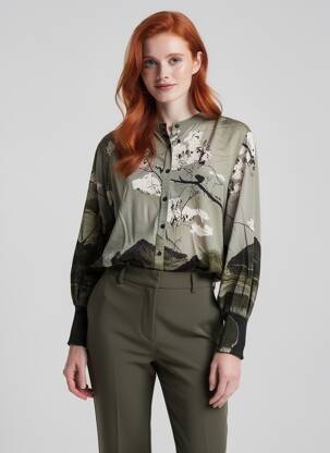 Chemisier col mao manches longues vert NÜ femme