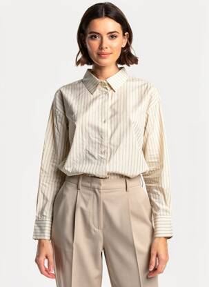 Chemisier coupe droite manches longues beige KAFFE femme