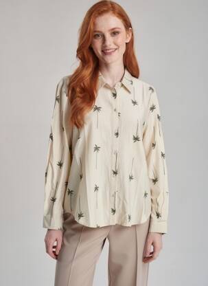 Chemisier imprimé fantaisie manches longues beige TIFFOSI femme