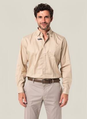 Chemise manches longues coupe droite beige OLYMP homme