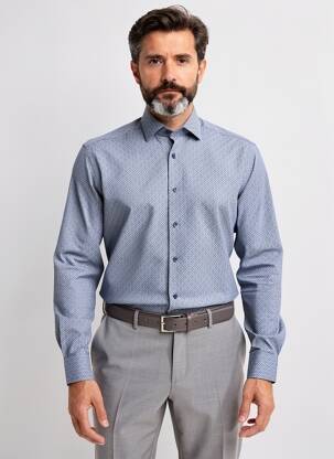 Chemise manches longues imprimé fantaisie bleu OLYMP homme