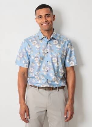 Chemise manches courtes imprimé fantaisie bleu OLYMP homme